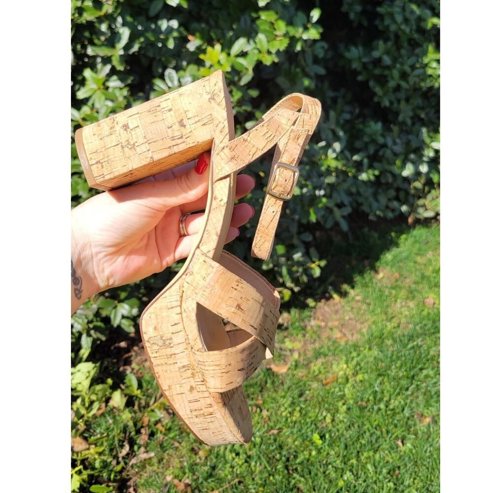 Lulus Selah Cork Ankle Strap Heels Size 7.5 - Picture 3 of 11